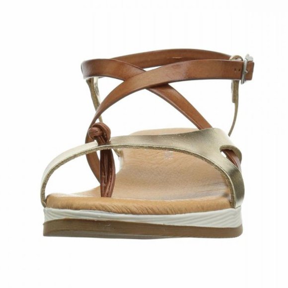 NEW Eric Michael Women Tan Gold Leather Platform Strap Buckle Thong Comfort - Picture 3 of 7